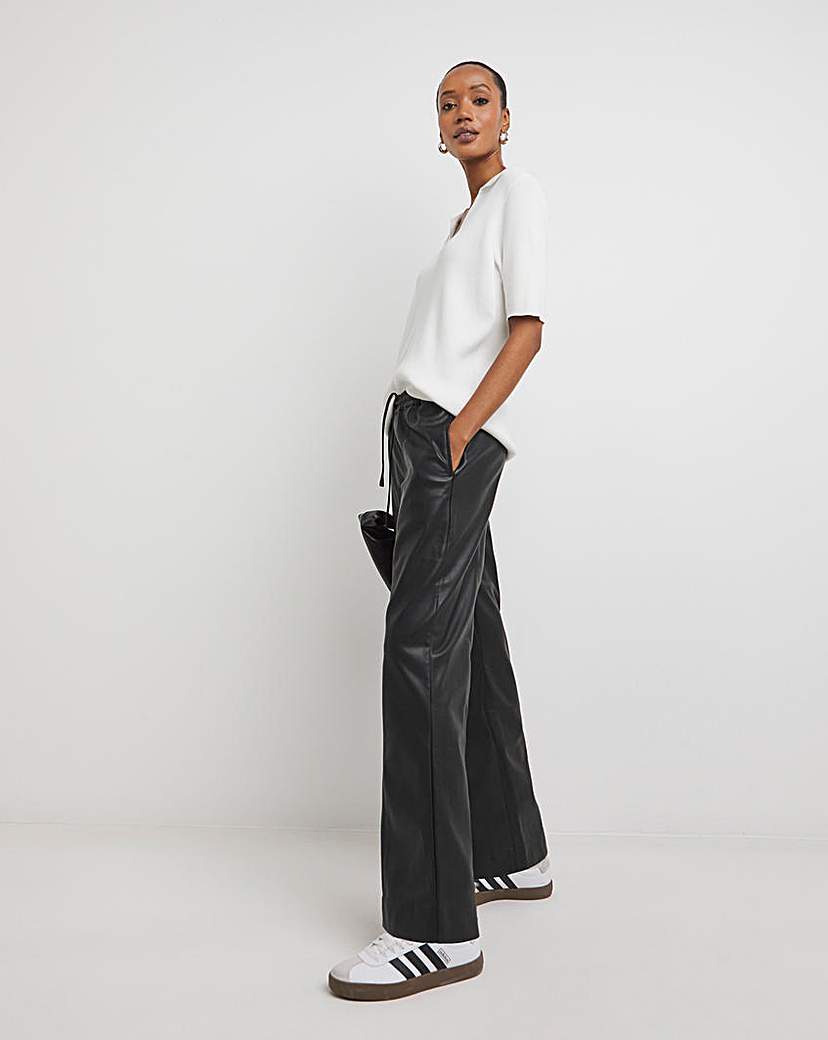 PU Pull On Wide Leg Trouser