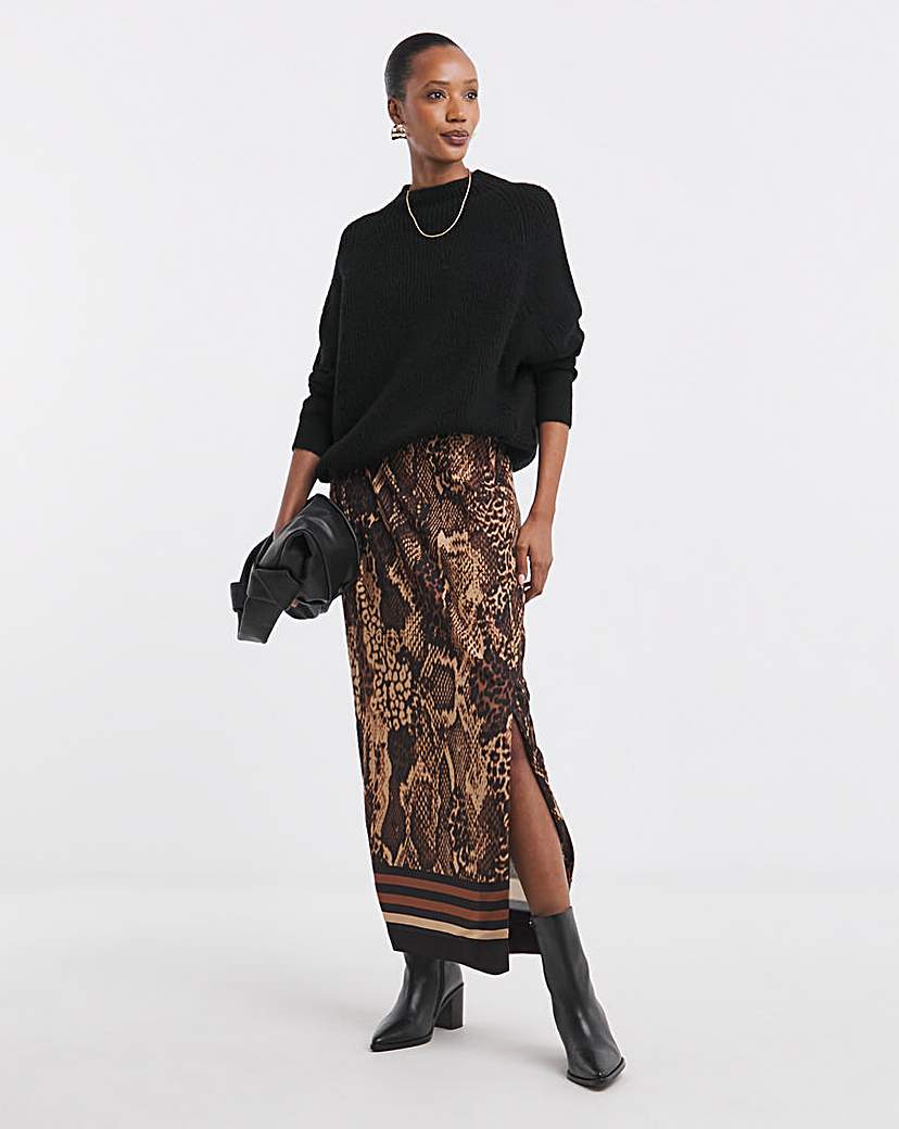 Animal Pull On Column Midi Skirt