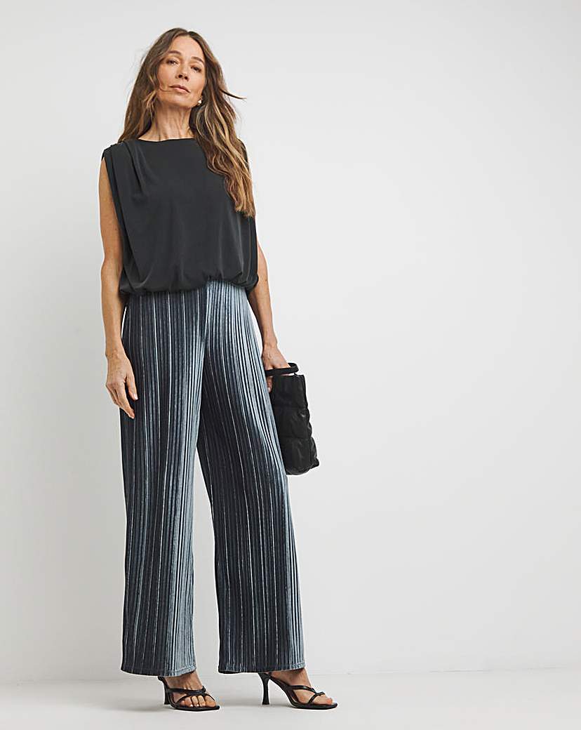 Pleated Velvet Wide Leg Pull On