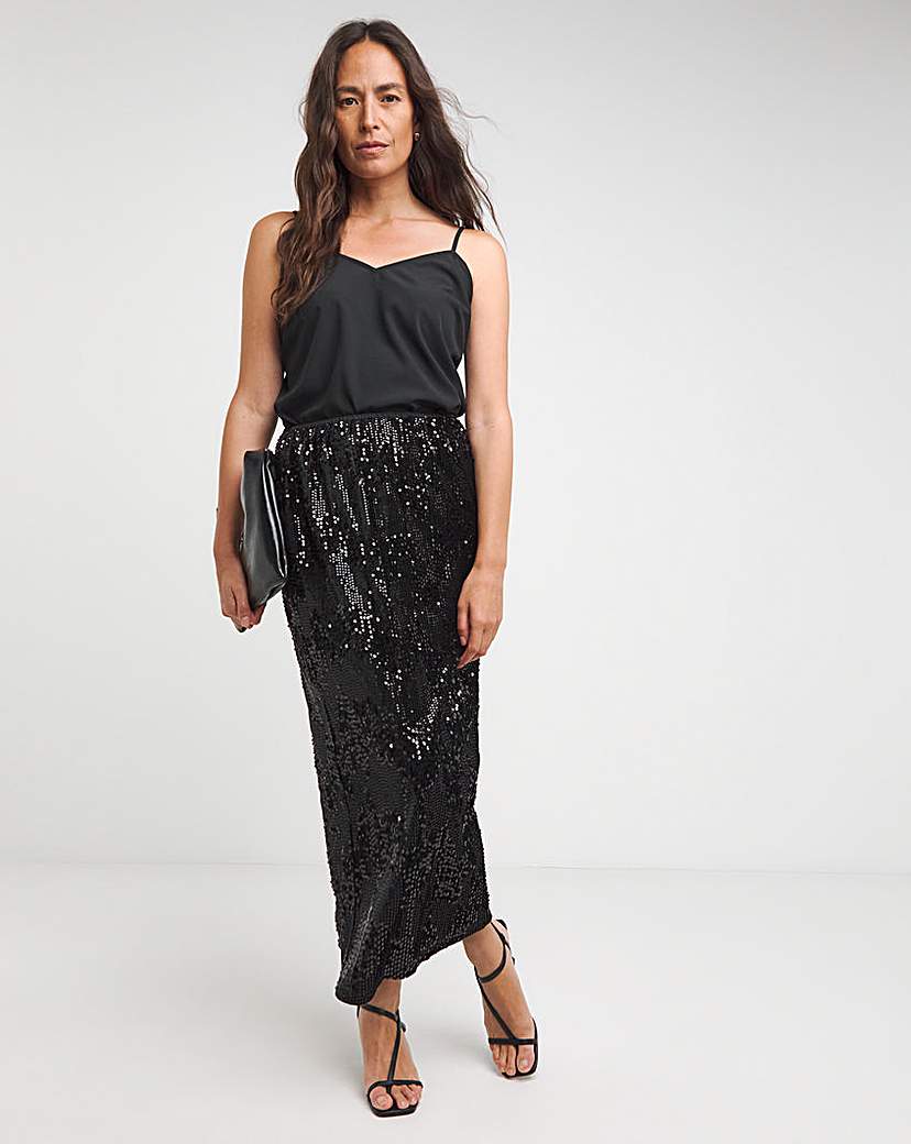 Mixed Sequin Column Midaxi Skirt