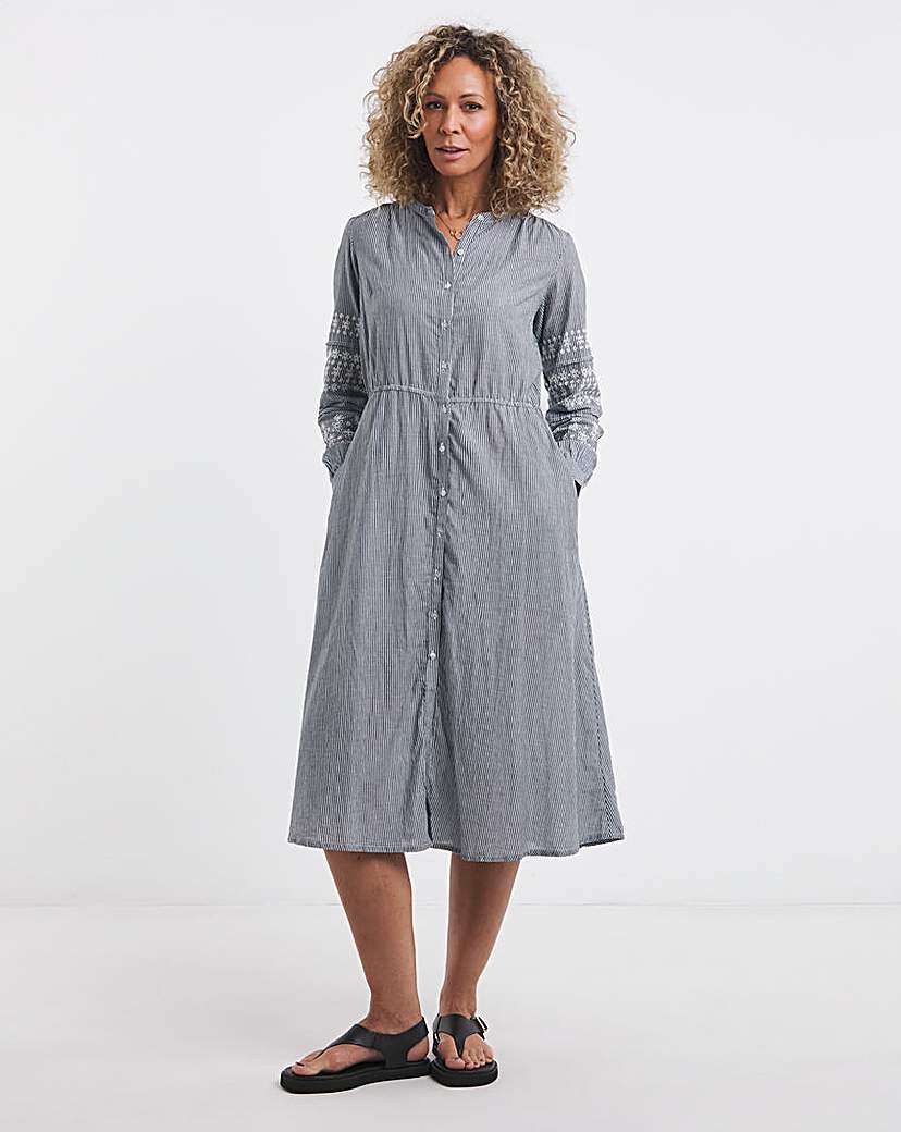 Embroidered Sleeve Button Down Dress