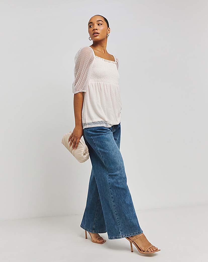 Square Neck Shirred Dobby Top