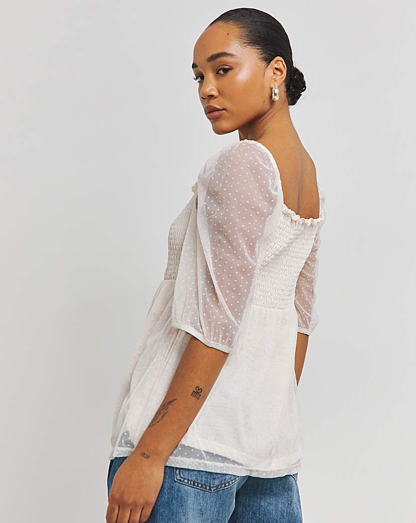 Square Neck Shirred Dobby Top