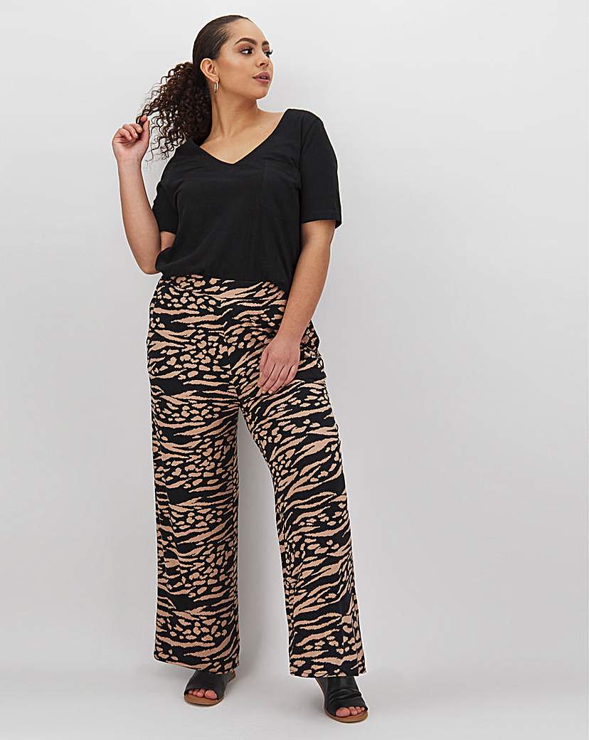Image of Animal Print Jersey Wide Trousers Reg