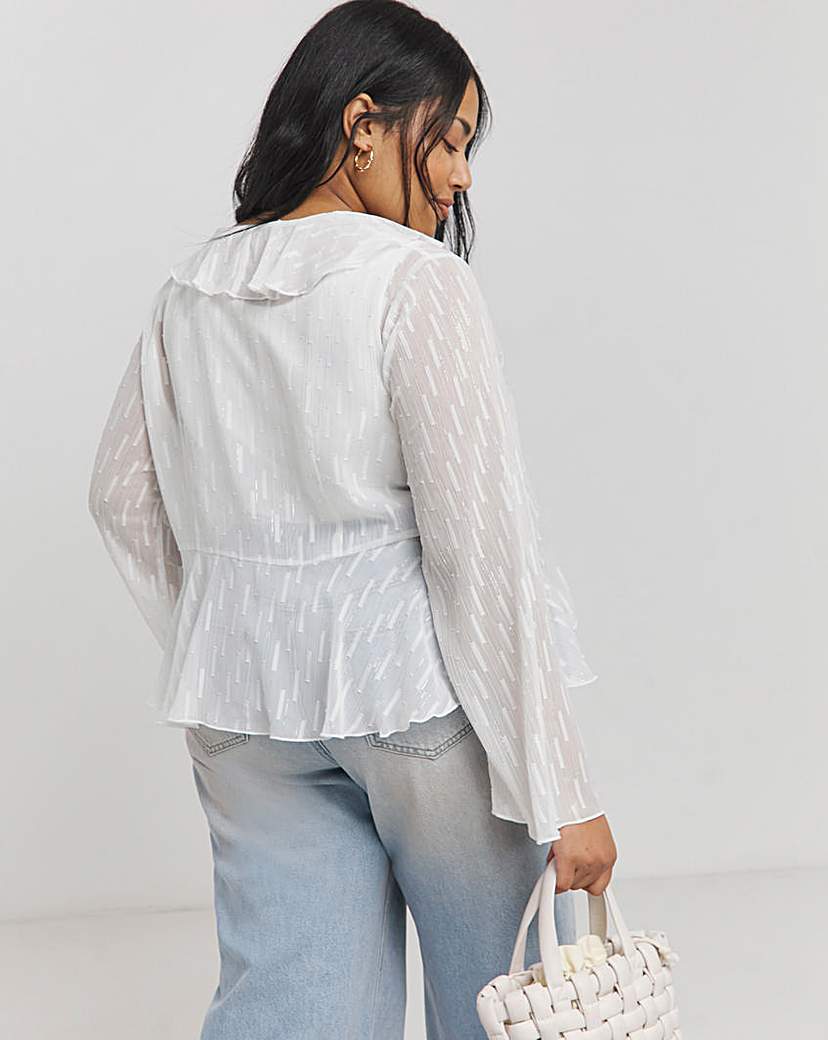 Flute Sleeve Ruffle Sheer Blouse