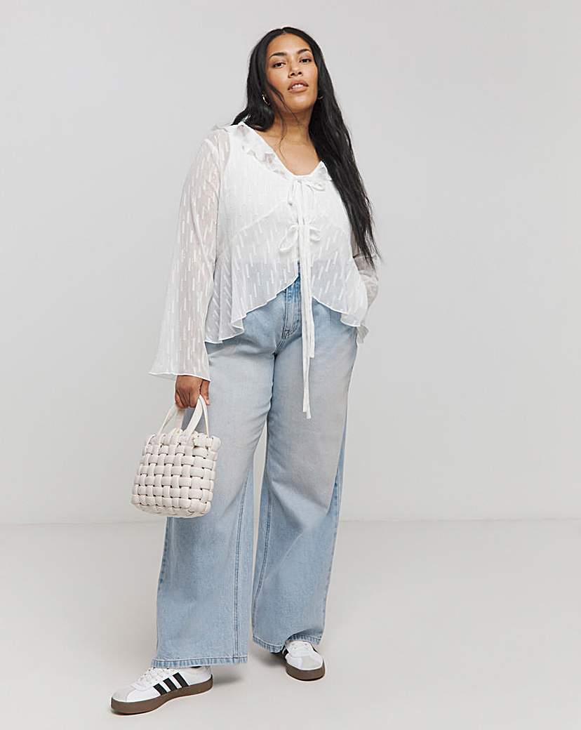 Flute Sleeve Ruffle Sheer Blouse