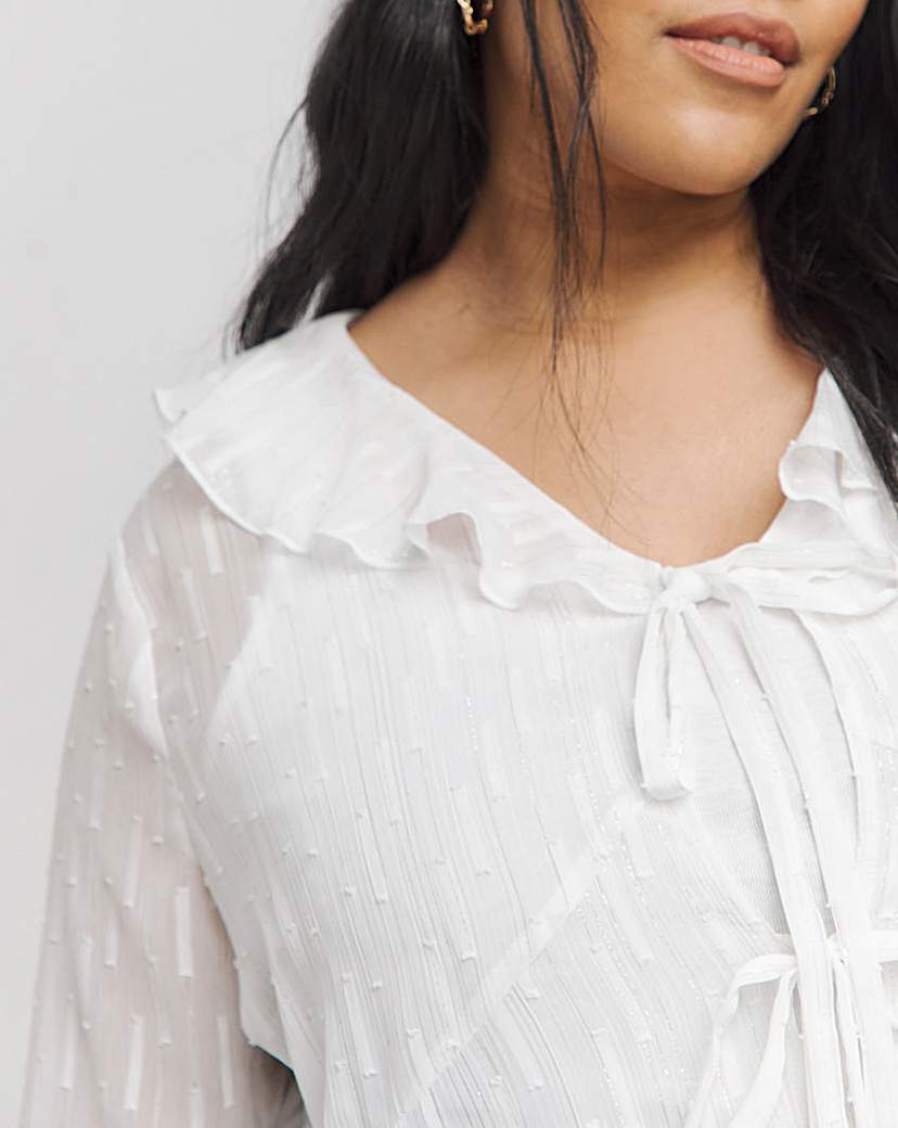 Flute Sleeve Ruffle Sheer Blouse