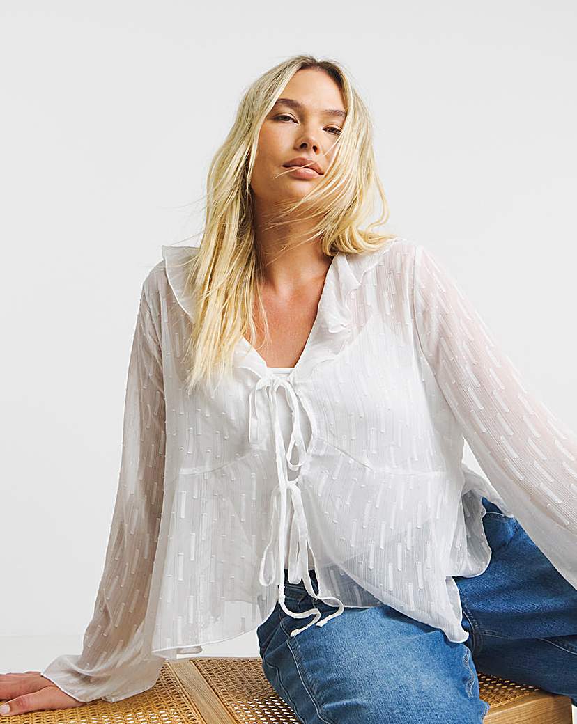 Flute Sleeve Ruffle Sheer Blouse
