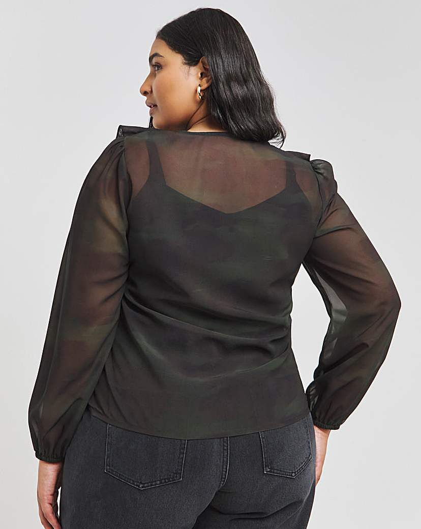 Georgette Sheer Ruffle Blouse