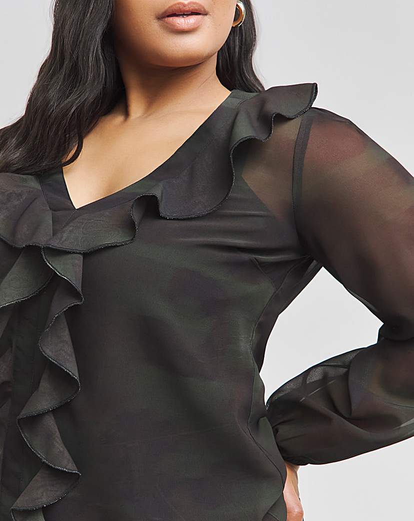 Georgette Sheer Ruffle Blouse