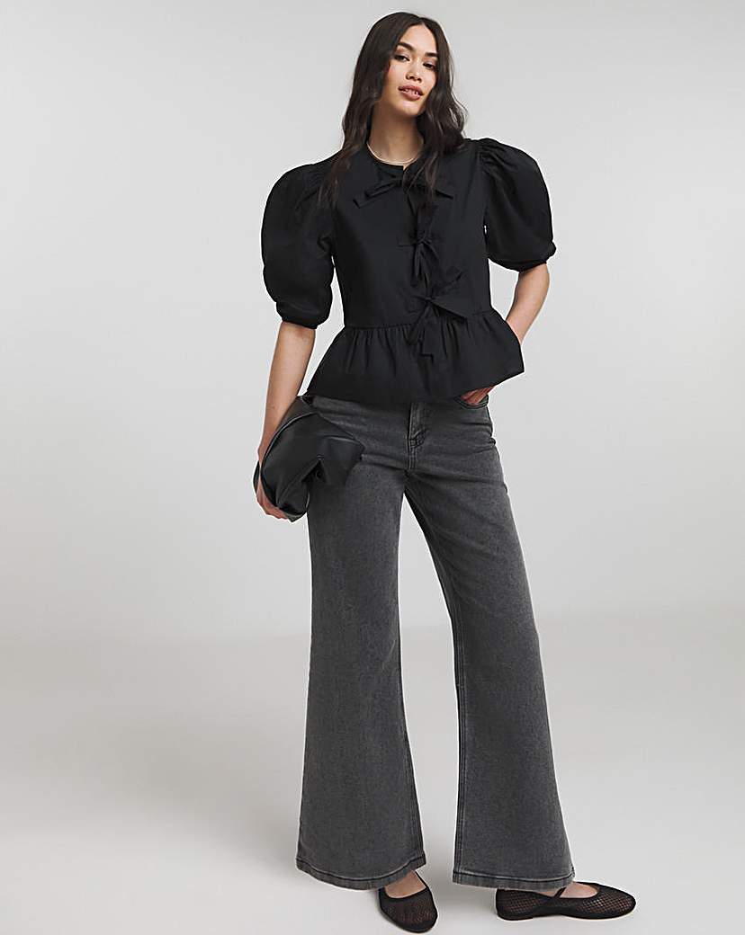 Tie Front Puff Sleeve Smock Top