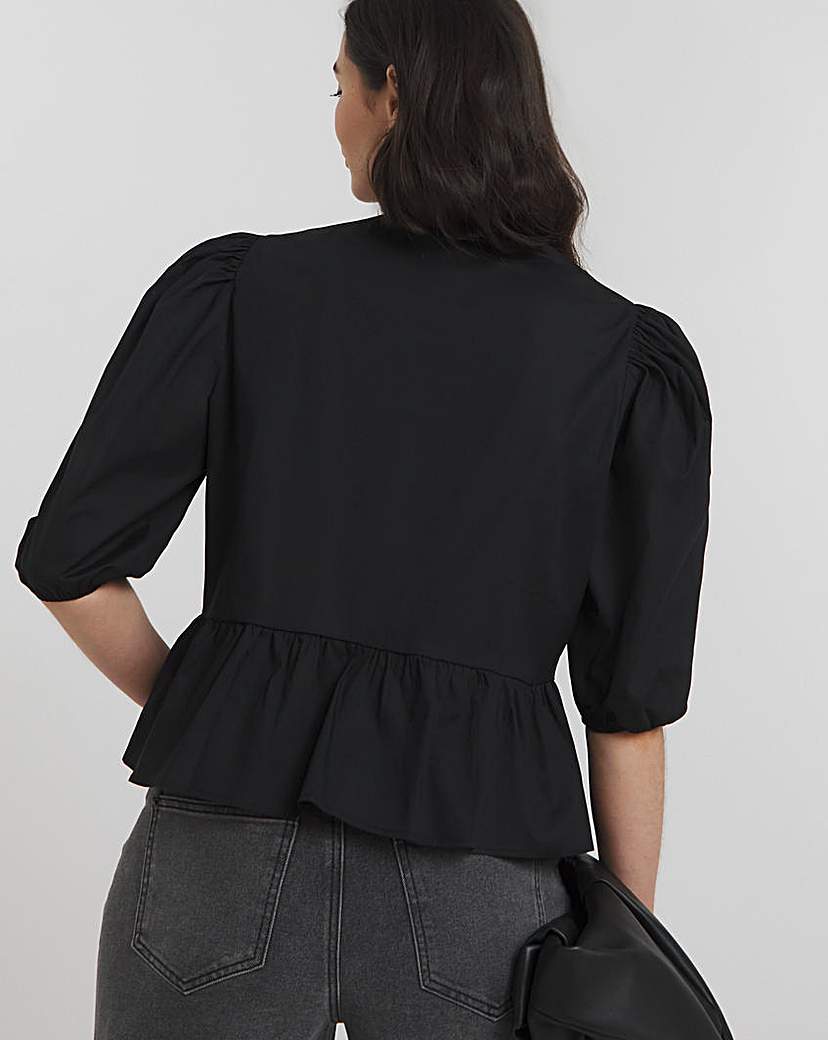 Tie Front Puff Sleeve Smock Top