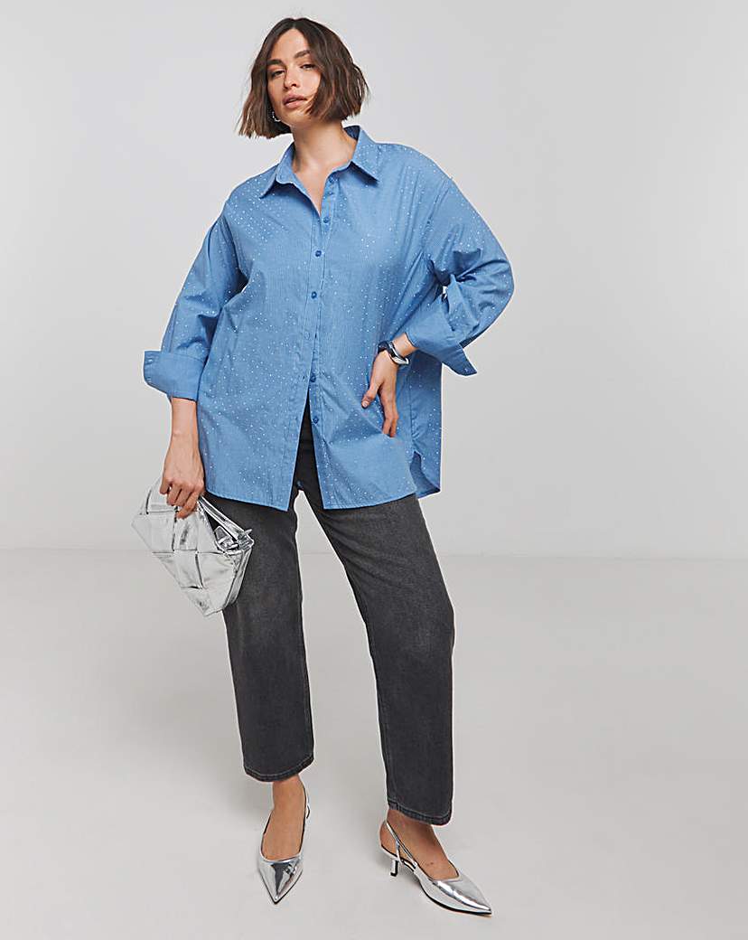 Embellished Oversized Striped Shirt