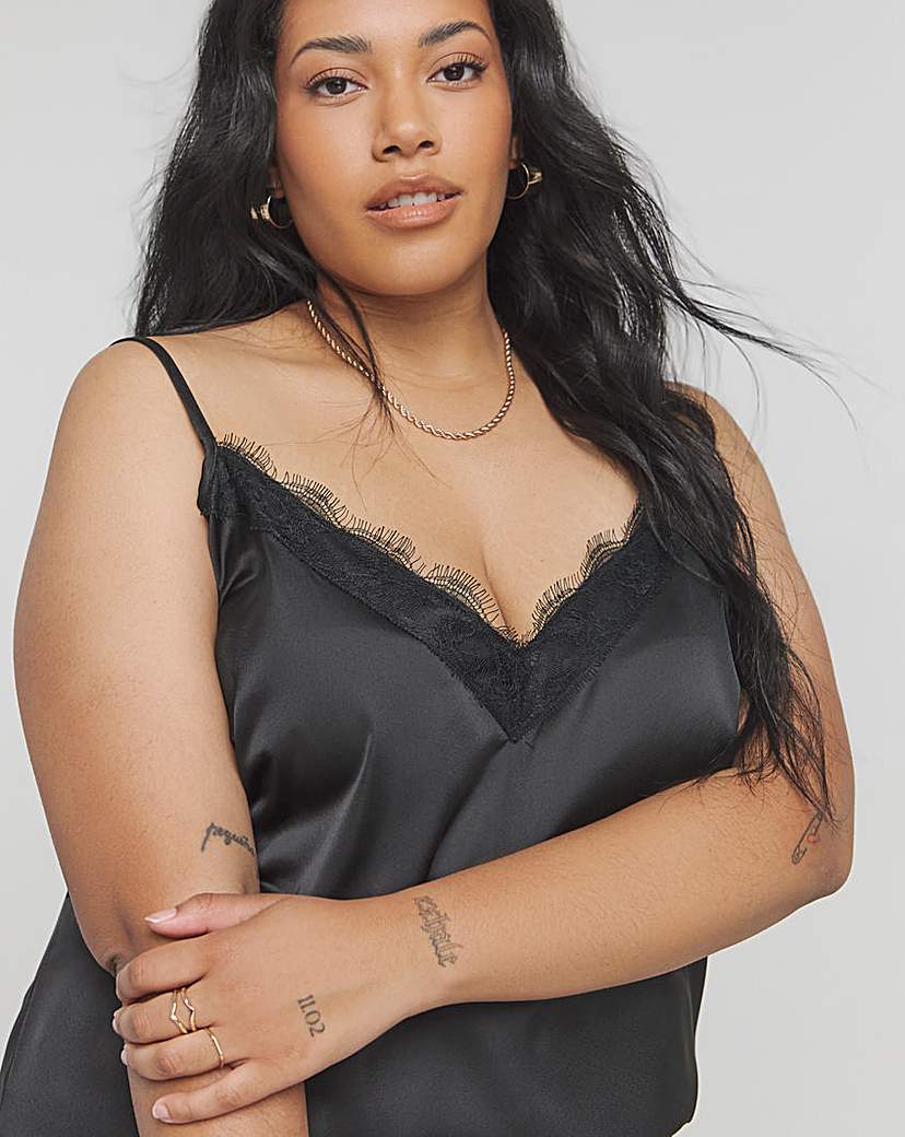 Black Lace Trim Satin Cami