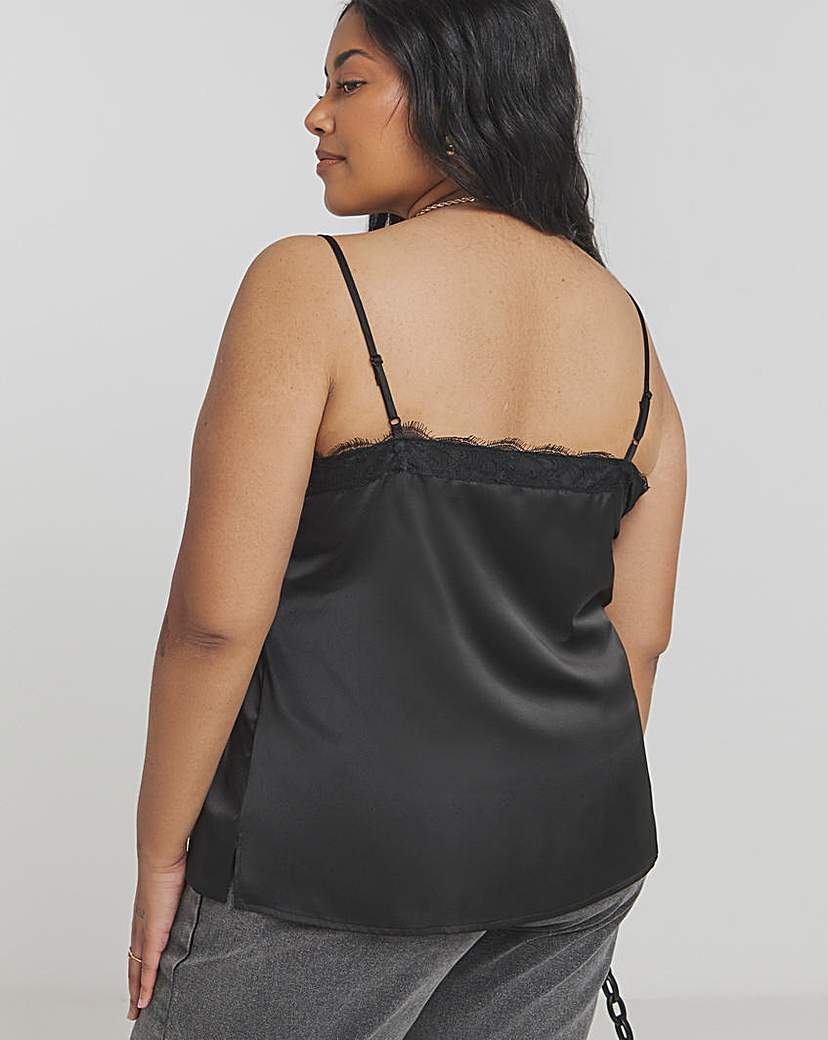 Black Lace Trim Satin Cami
