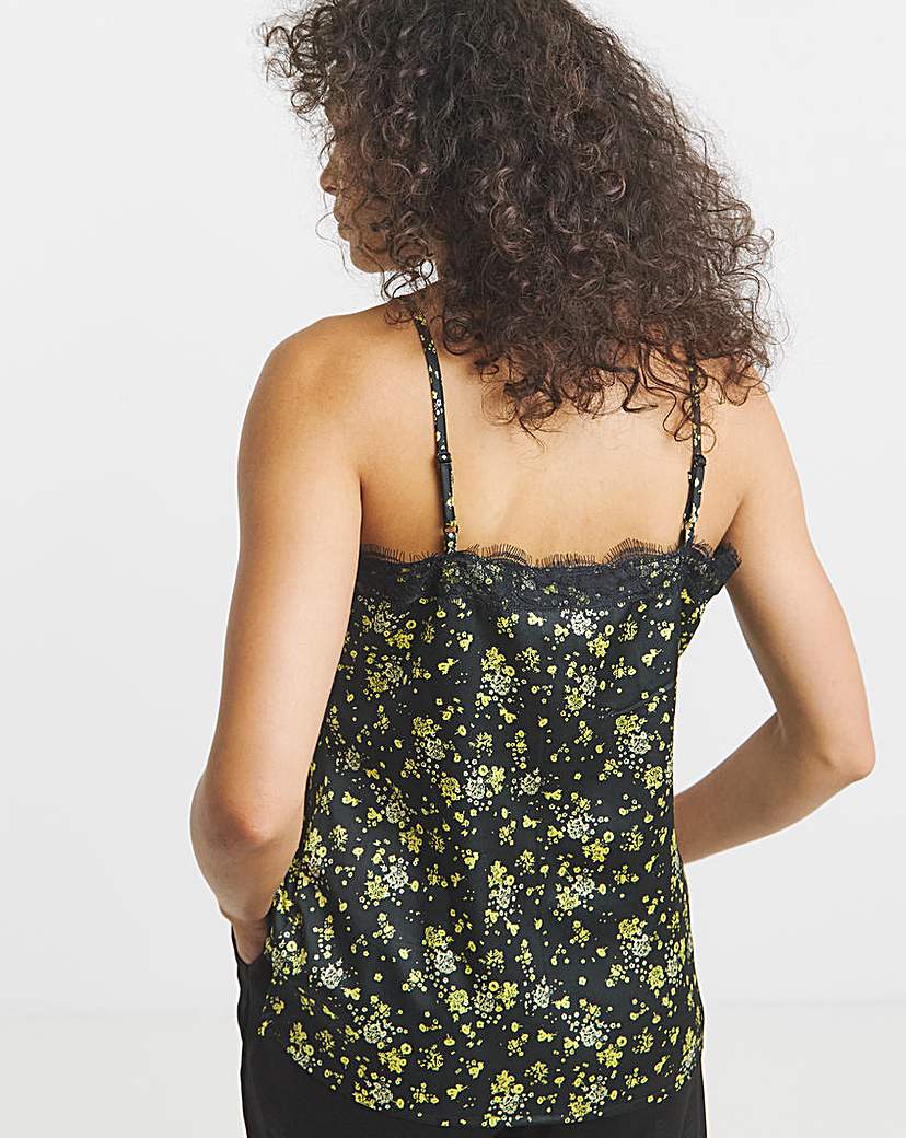 Yellow Ditsy Lace Trim Satin Cami