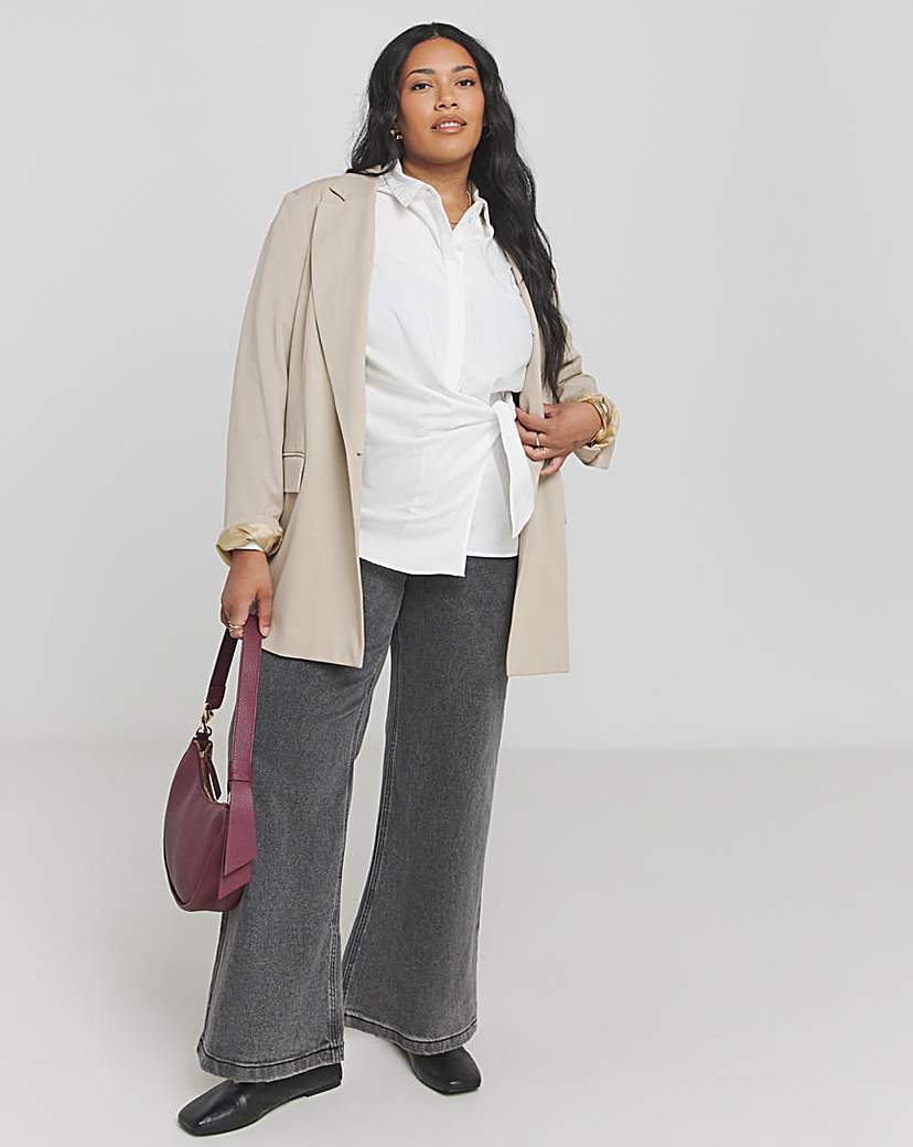 White Poplin Knot Front Shirt