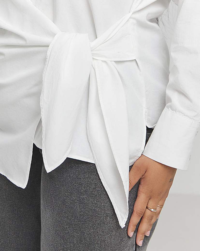 White Poplin Knot Front Shirt