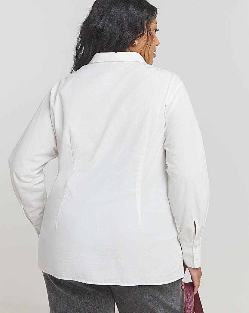 White Poplin Knot Front Shirt