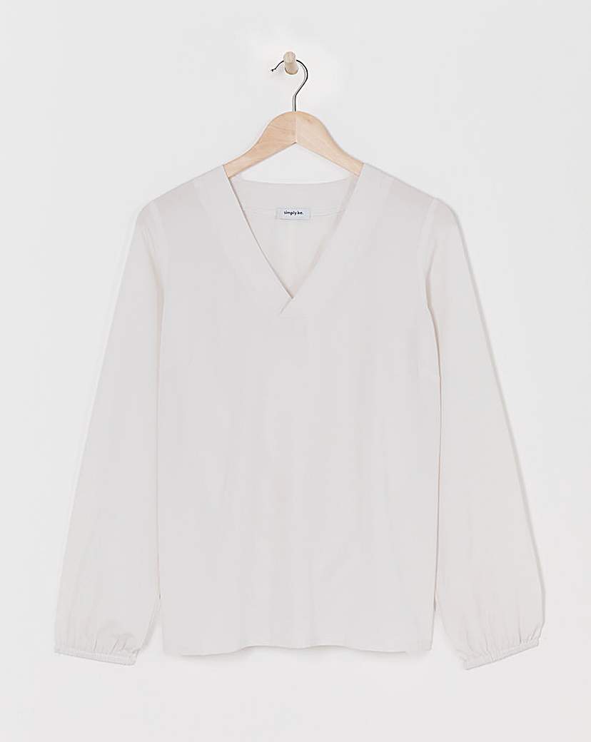 Ivory V Neck Long Sleeve Boxy Top