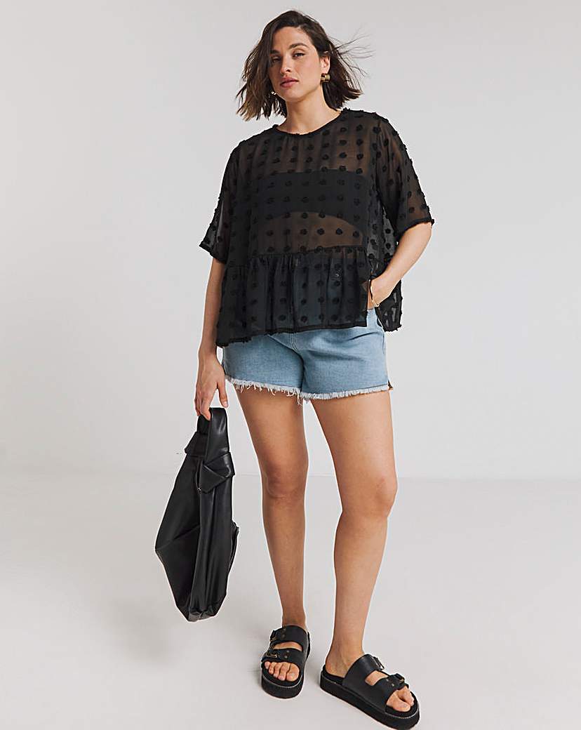 Oversized Dobby Sheer Smock Blouse