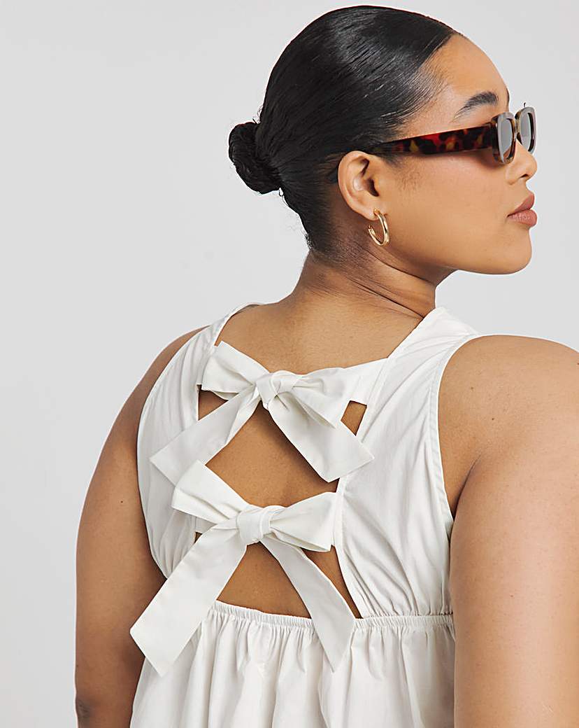 White Bow Back Poplin Top