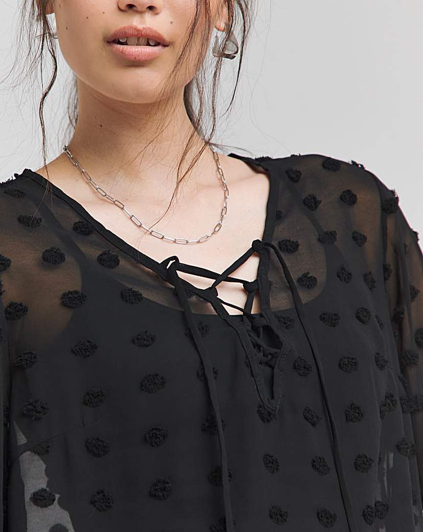 Dobby Tie Front Blouse