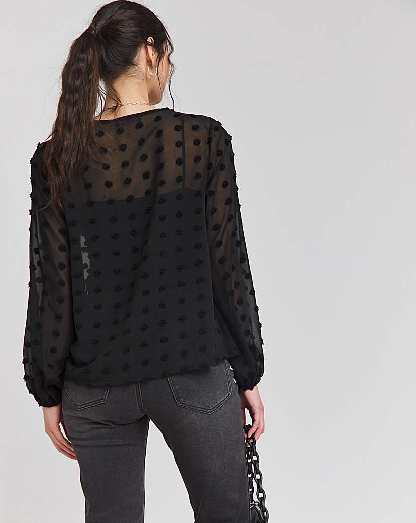 Dobby Tie Front Blouse