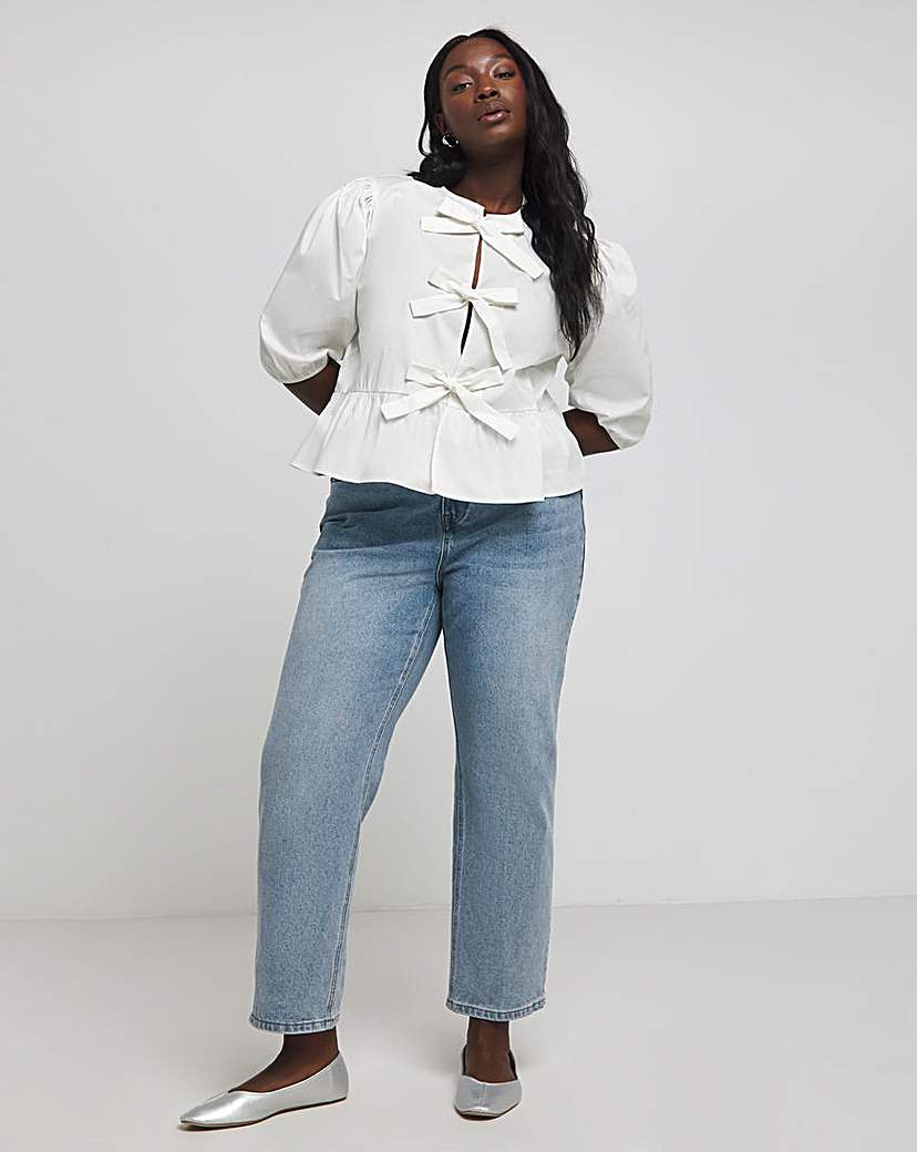 Tie Front Puff Sleeve Smock Top