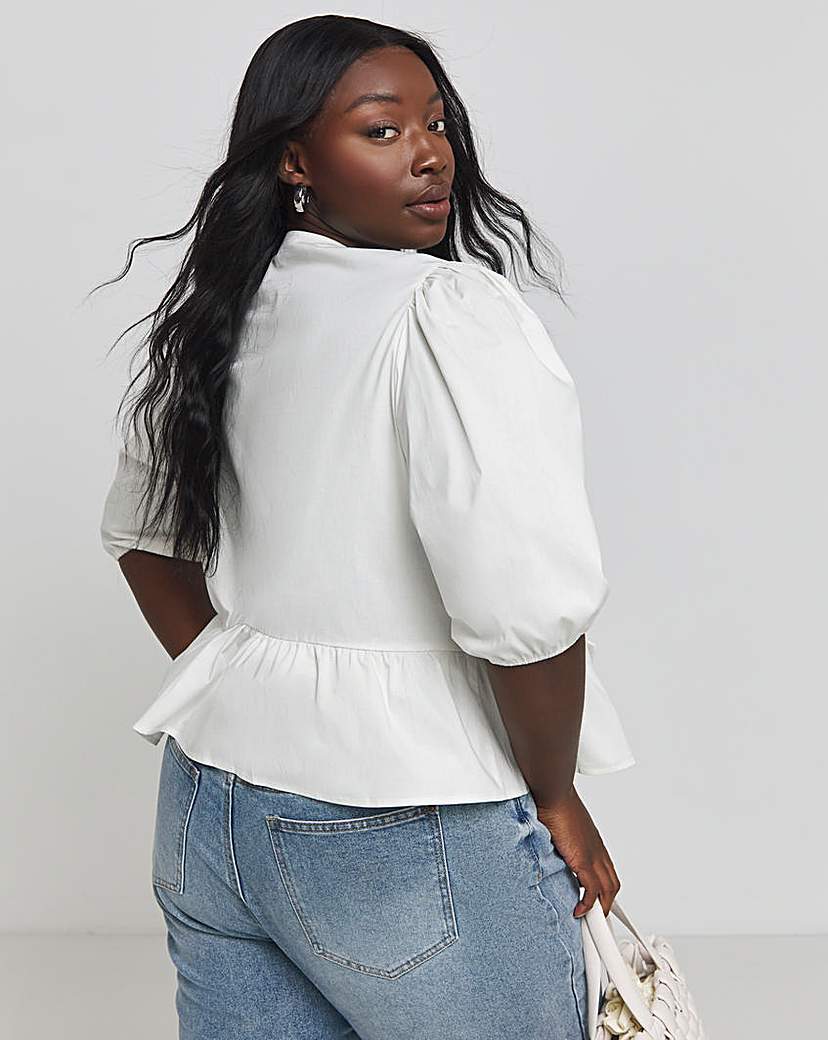 Tie Front Puff Sleeve Smock Top