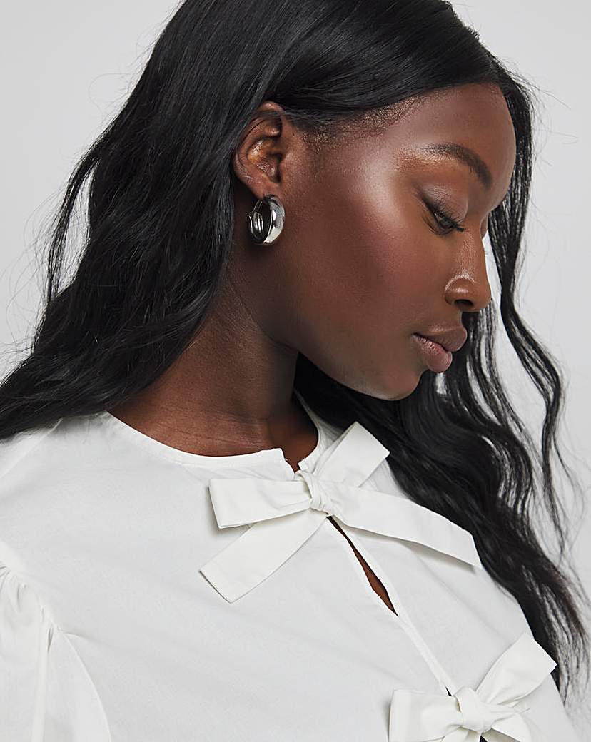 Tie Front Puff Sleeve Smock Top