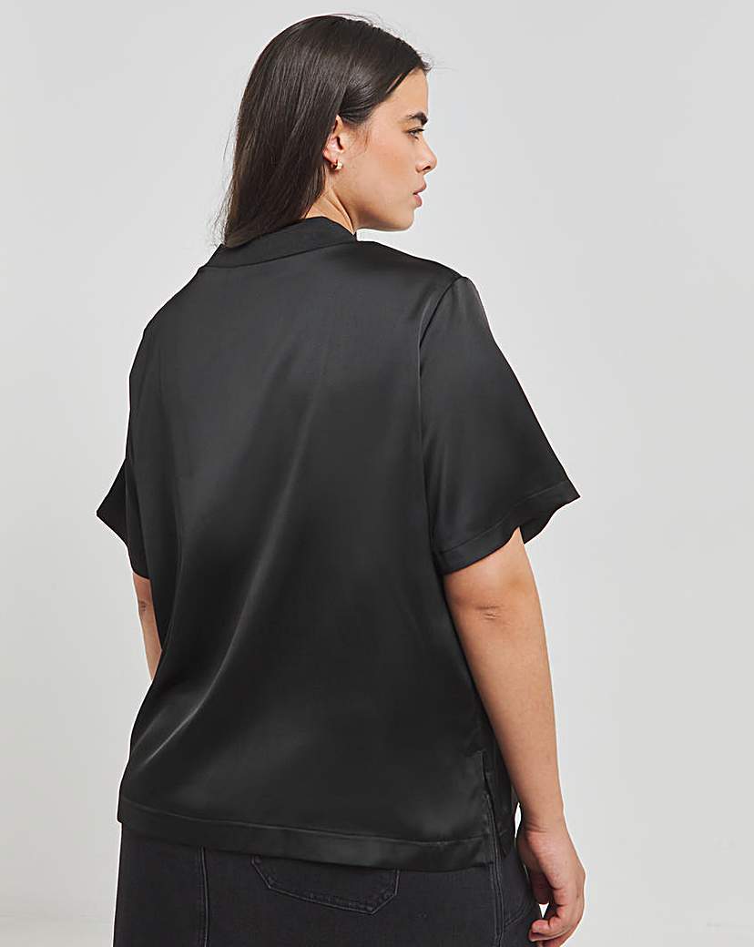Satin Ribbed Neck Boxy Top
