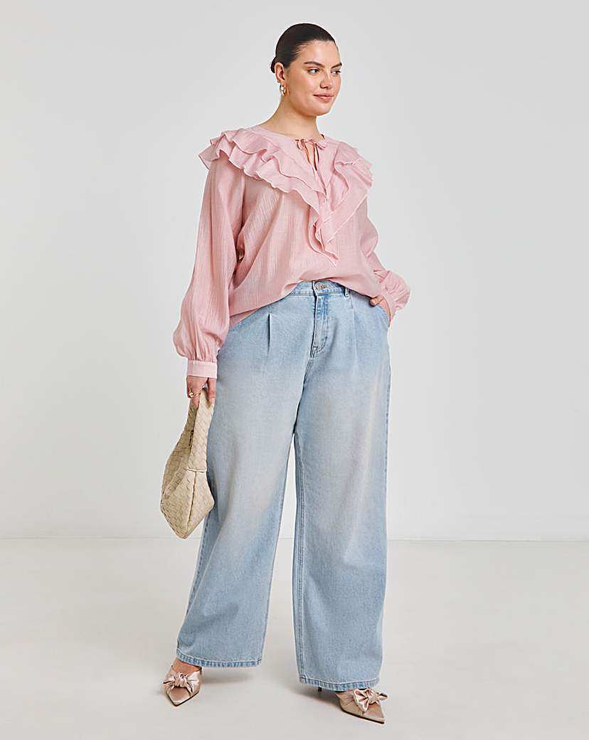 Blush Ruffle Sheer V Neck Blouse