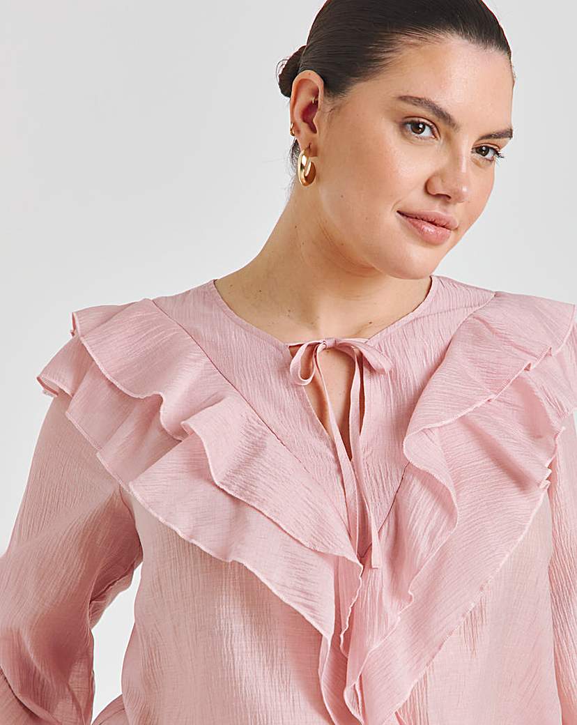 Blush Ruffle Sheer V Neck Blouse