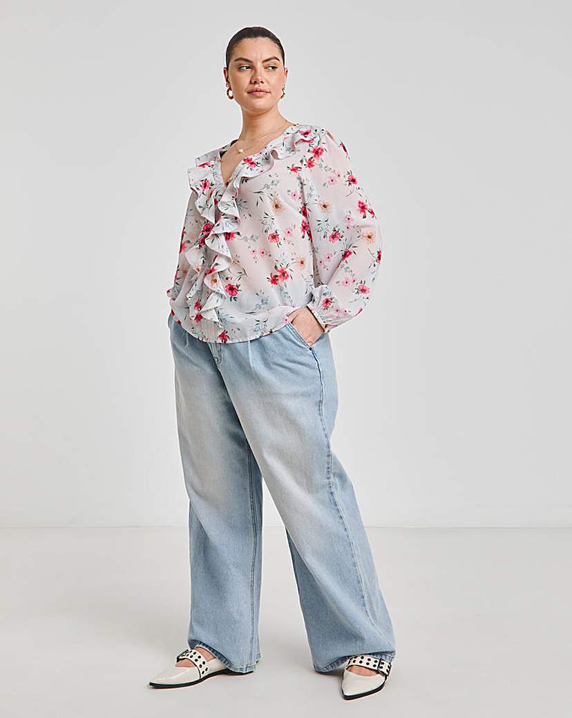 Floral Print Ruffle Blouse