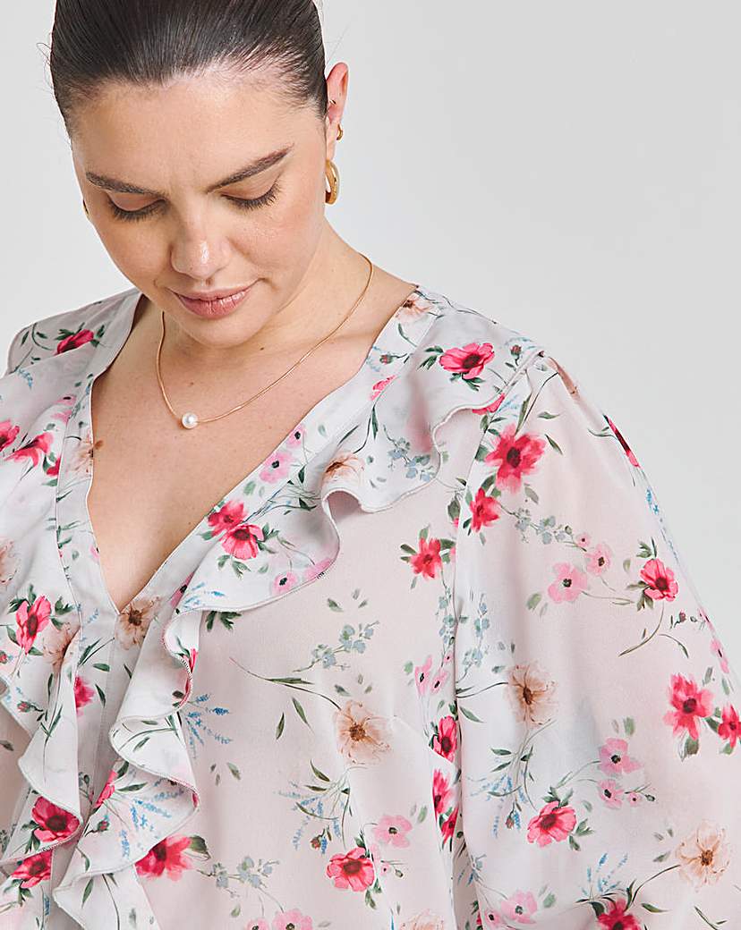 Floral Print Ruffle Blouse