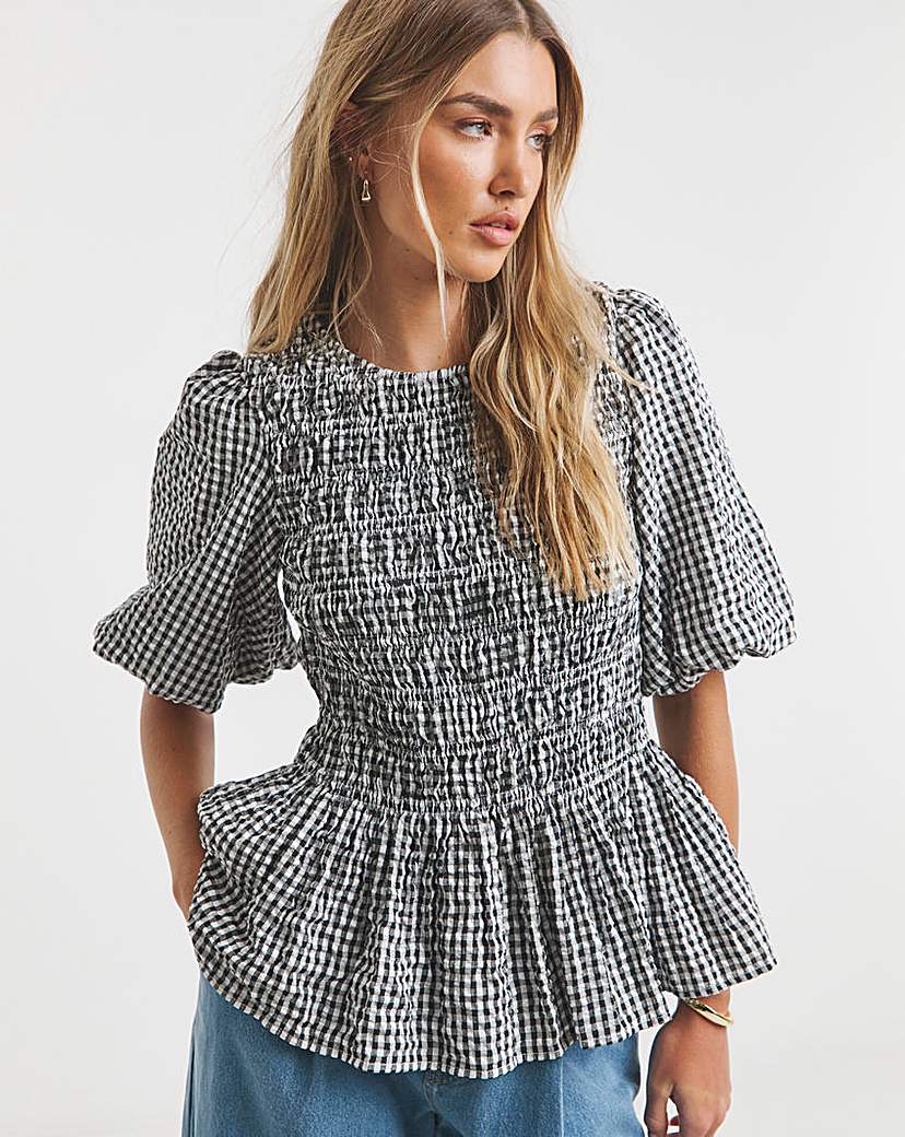 Gingham Shirred Peplum Blouse | Simply Be