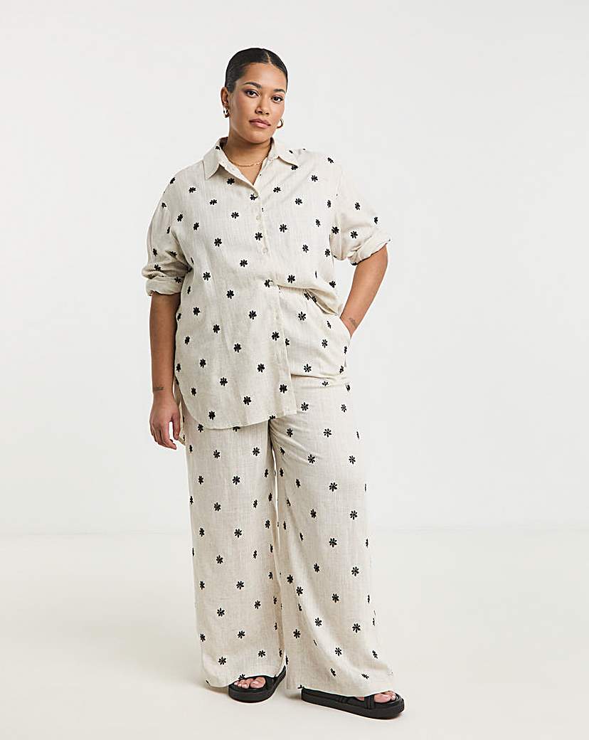 Natural Linen Blend Embroidered Shirt