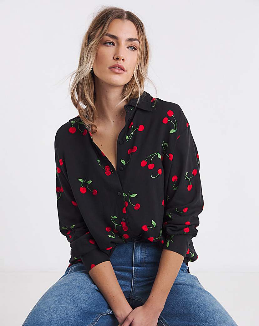 Cherry Long Sleeve Viscose Relaxed Shirt
