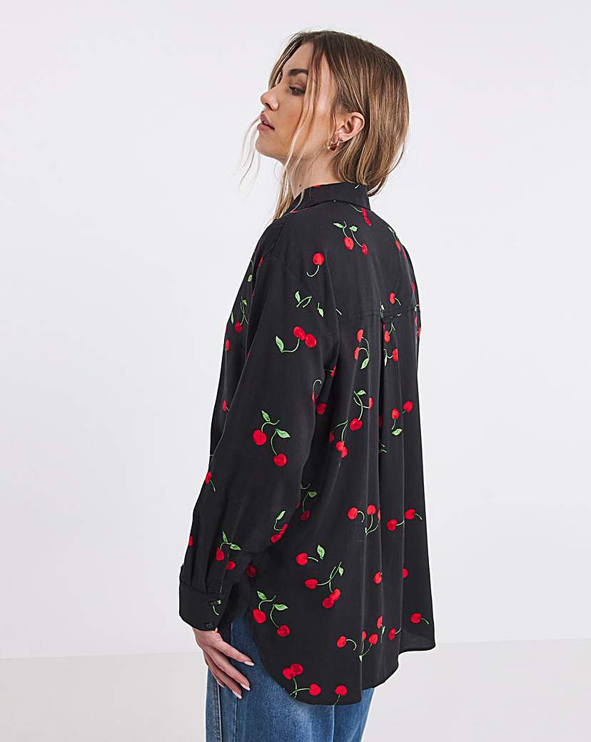 Cherry Long Sleeve Viscose Relaxed Shirt