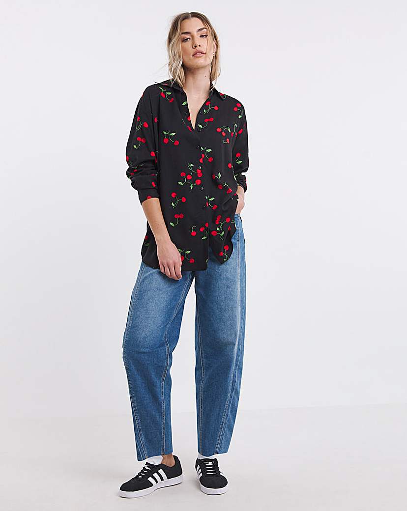 Cherry Long Sleeve Viscose Relaxed Shirt