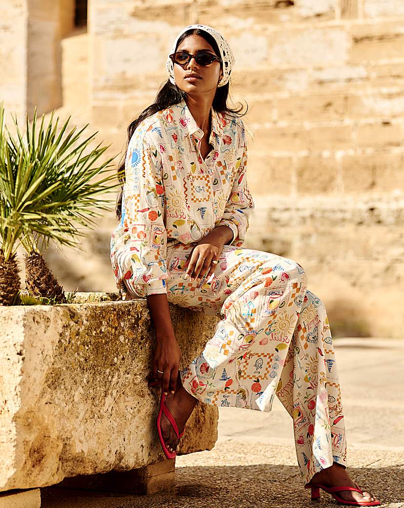 New In - Conversational Print Linen Blend Shirt
