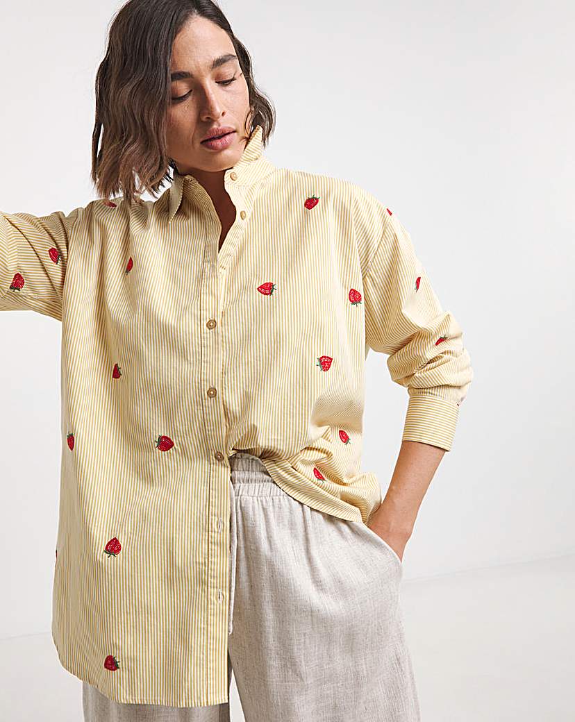 New In - Strawberry Embroidered Stripe Shirt