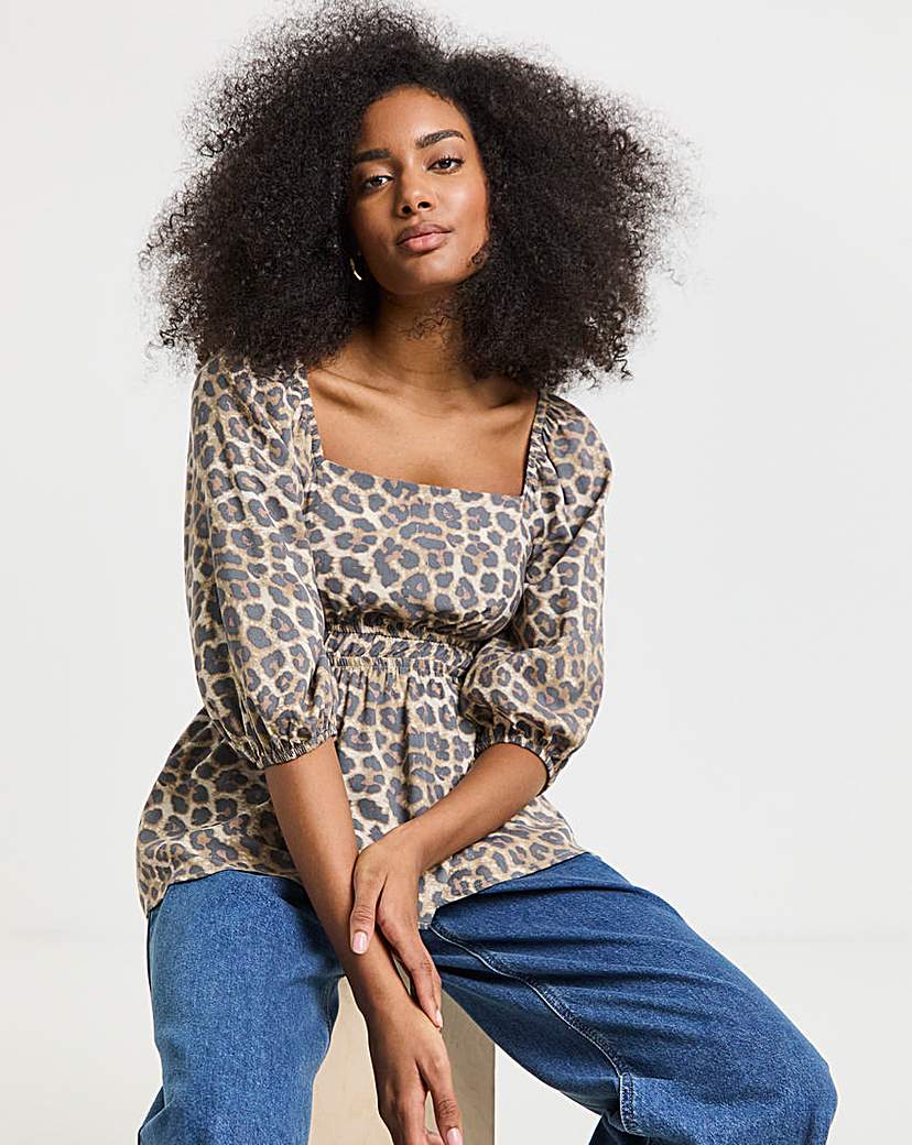New In - Leopard Square Neck Printed Blouse