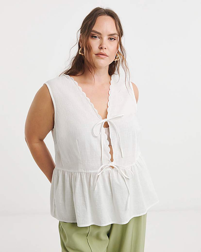 New In - White Tie Front Cami With Scallop Edge