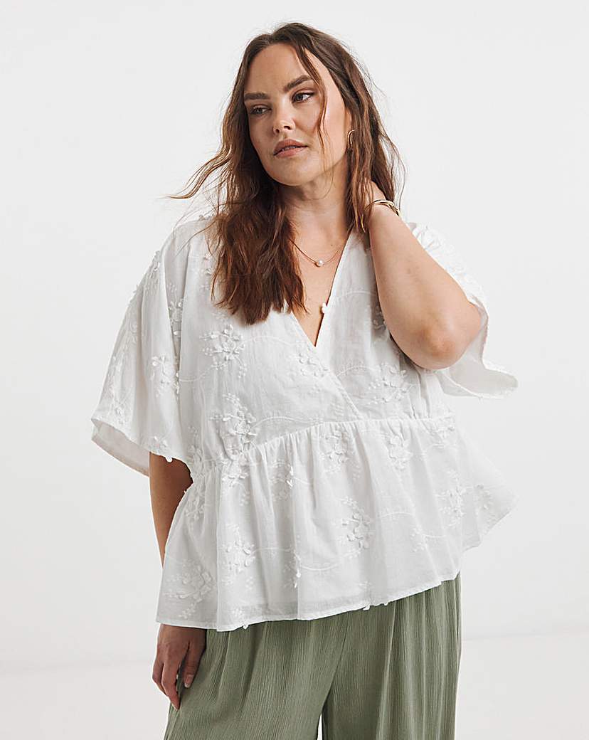 New In - White Applique Floral Smock Blouse