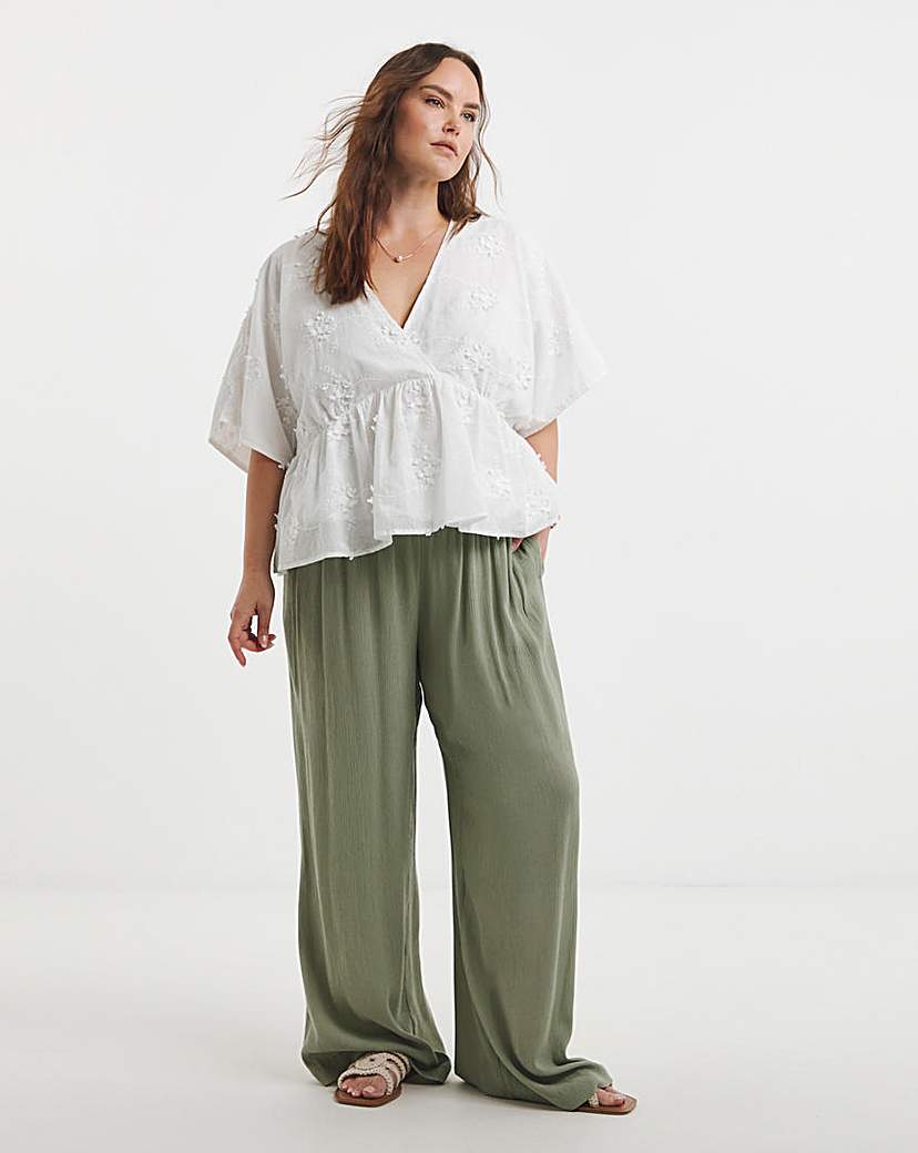 White Applique Floral Smock Blouse
