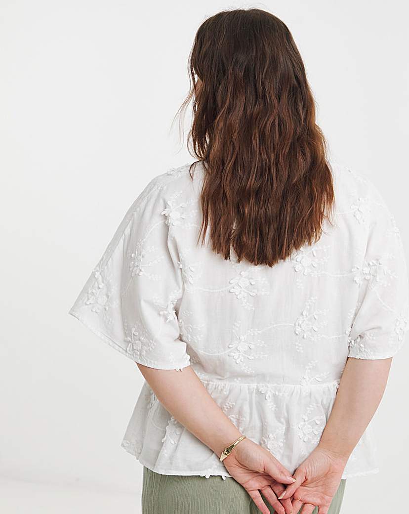 White Applique Floral Smock Blouse