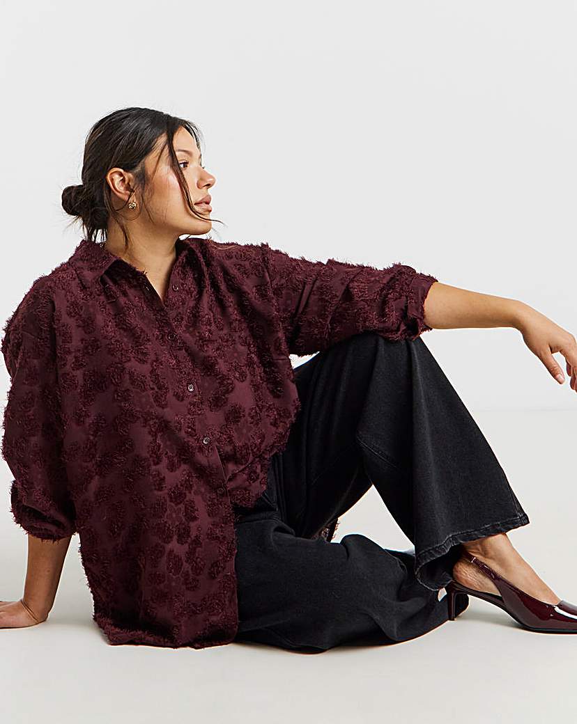 New In - Simply Be Burgundy Fluffy Textured Shirt