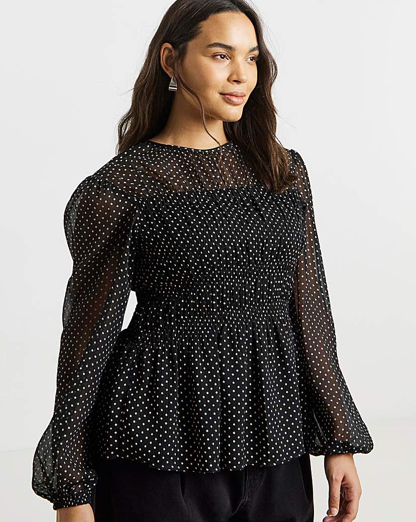 New In - Georgette Spot Shirred Blouse